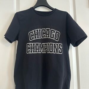 Denim & Flower Black Tee - Chicago Champions